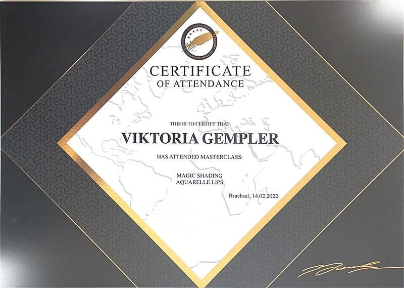 Eine Teilnahmebescheinigung für Viktoria Gempler