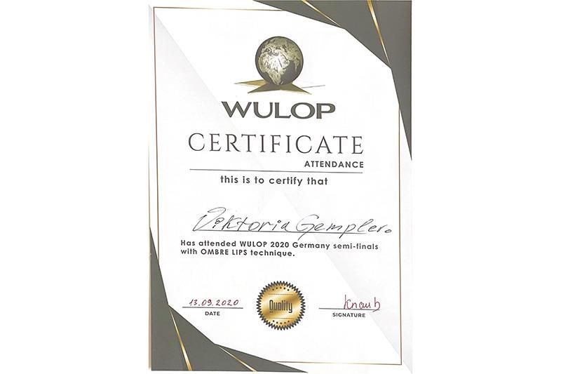 Ein Zertifikat von Wulop befindet sich auf weißem Hintergrund.