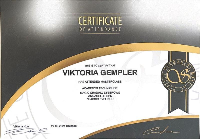 Ein Zertifikat mit der Aufschrift Viktoria Gempler