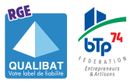 Logo certification RGE Qualibat et BTP 74, Fédération Entrepreneurs & Artisans