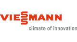 Ein rot-weißes Logo für ein Unternehmen namens Viesmann Climate of Innovation.