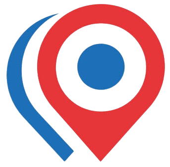 Marqueur de carte bleu et rouge symbolisant la fabrication française