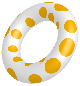 Bouée blanche à pois jaunes.