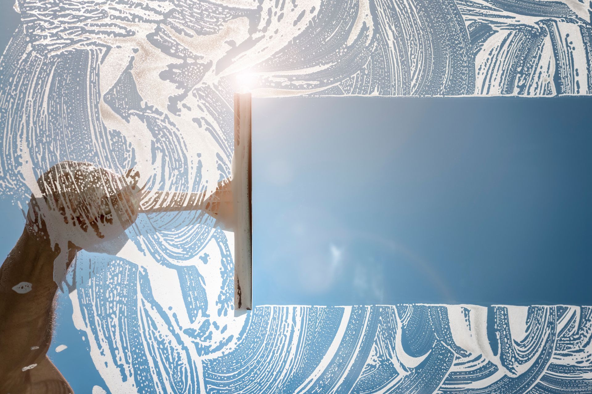 Fenster wird geputzt und zeigt einen klaren Blick nach draussen