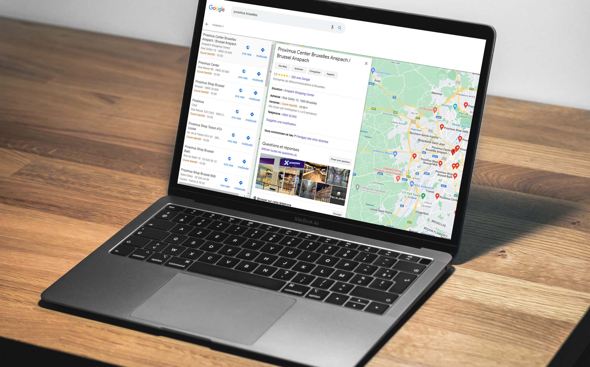 page établissement sur google