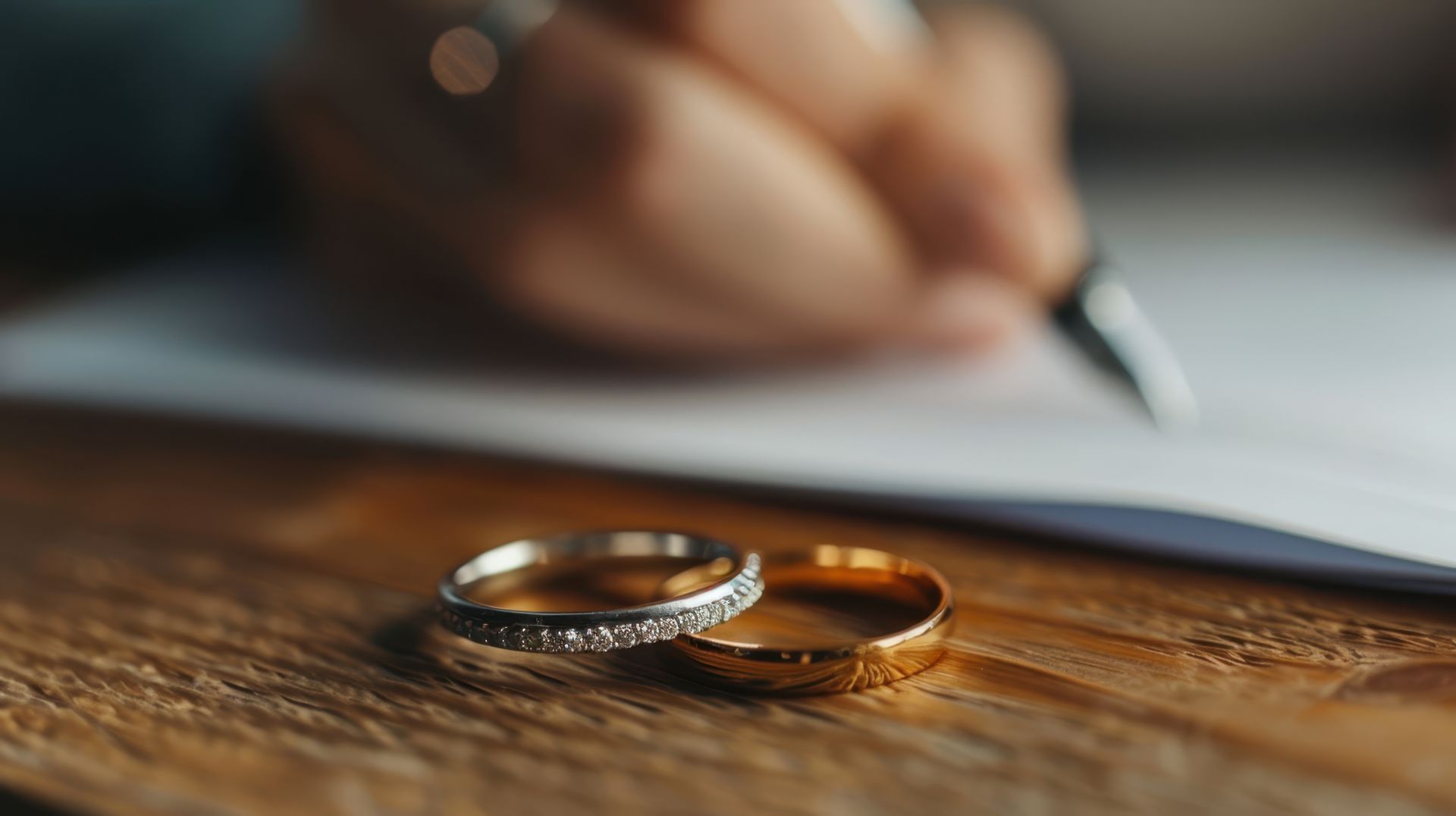 Deux alliances posées sur un bureau
