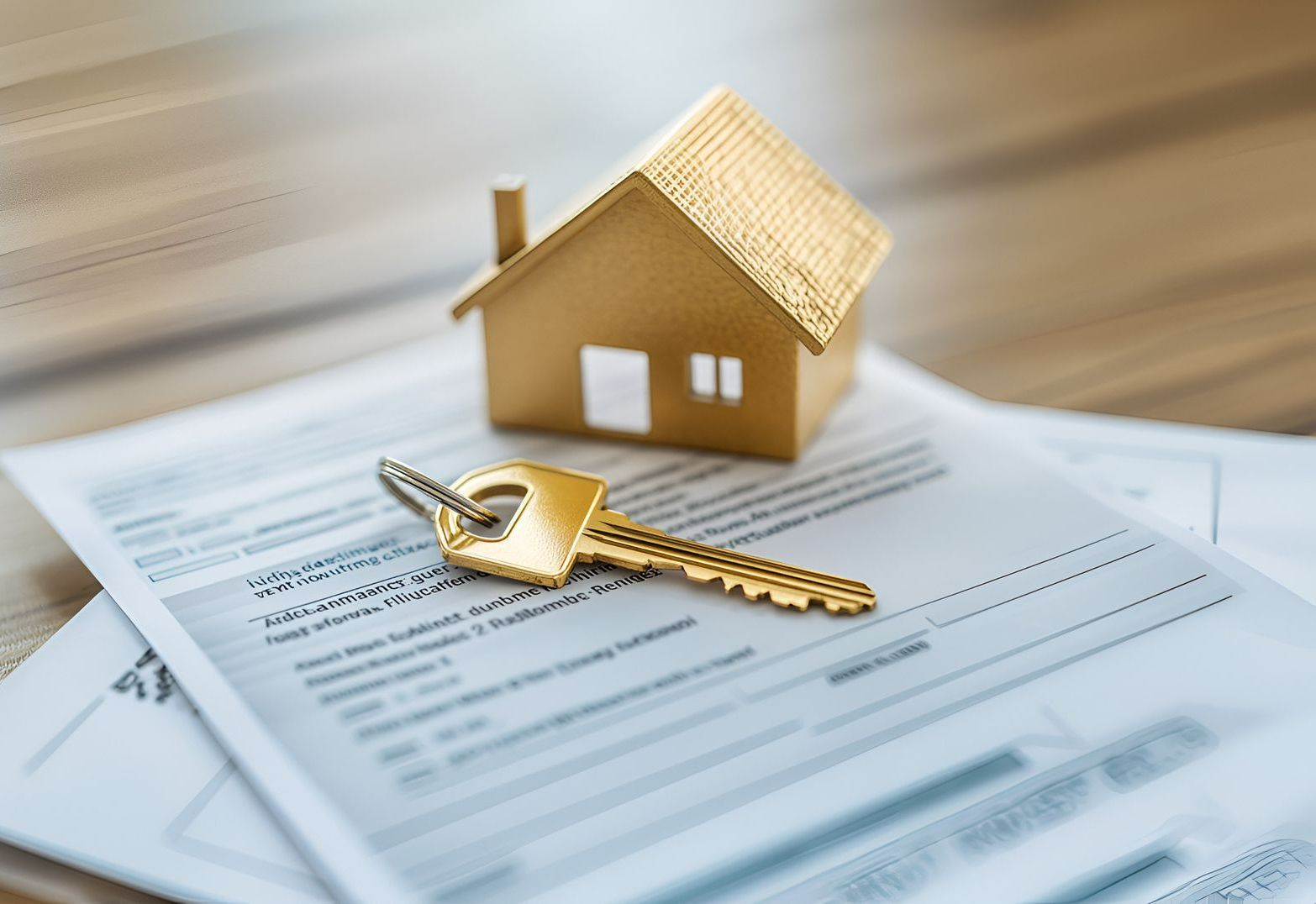 Une petite maison en bois et une clé dorée