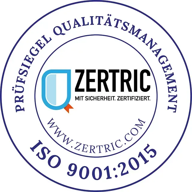 Ein Siegel mit der Aufschrift ISO 9001 2015