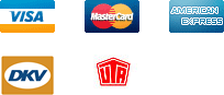 Ein Visa-Mastercard-DKV- und American-Express-Logo auf weißem Hintergrund