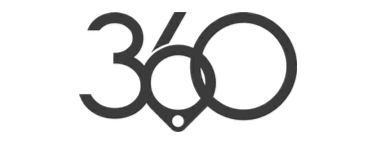 Logotipo da 360 Suites em fundo magenta com texto branco e uma faixa preta na parte inferior.
