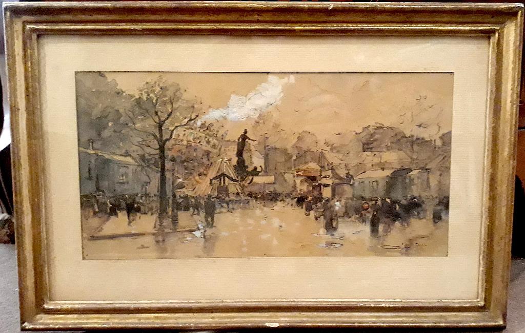 Peinture paysage cadre doré