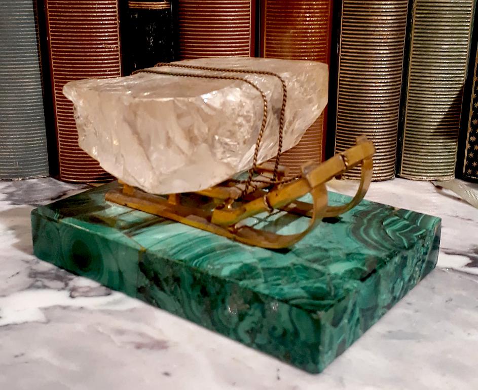 Traîneau cristal de roche et malachite, travail russe XXème siècle