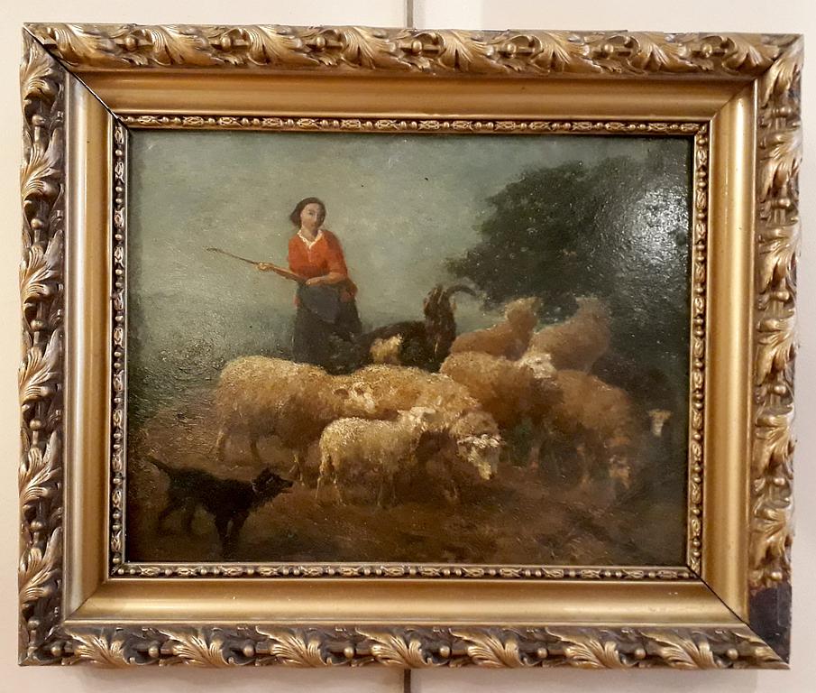 Huile sur panneau, la bergère XIXème siècle