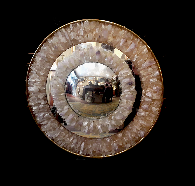 Miroir oeil de sorcière par Enzo Missoni, quartz et améthystes v.1960