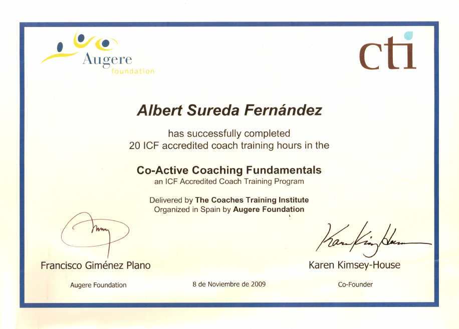 Albert Sureda Fernández ha completado con éxito 20 horas de formación de coach.