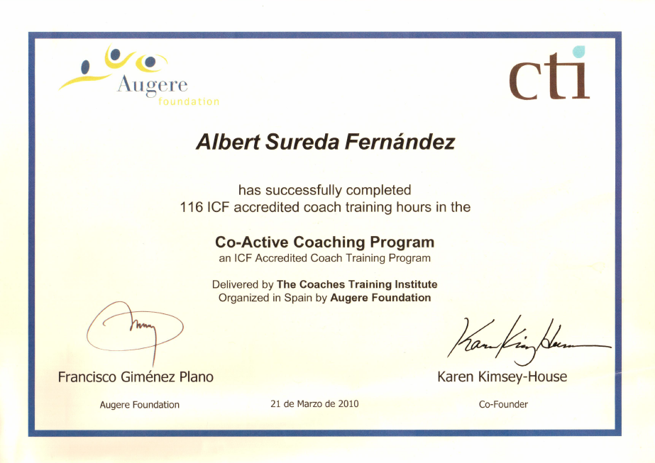 Albert Sureda Fernández ha completado con éxito un programa de coaching coactivo.