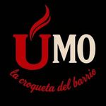 Logotipo de "UMO la croqueta del barrio": Una "U" roja con una llama estilizada y el texto "MO"