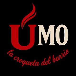 Logotipo de "UMO la croqueta del barrio": Una "U" roja con una llama estilizada y el texto "MO"