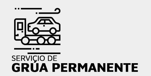 Un logotipo en blanco y negro para una empresa llamada servicio de grua permanente.