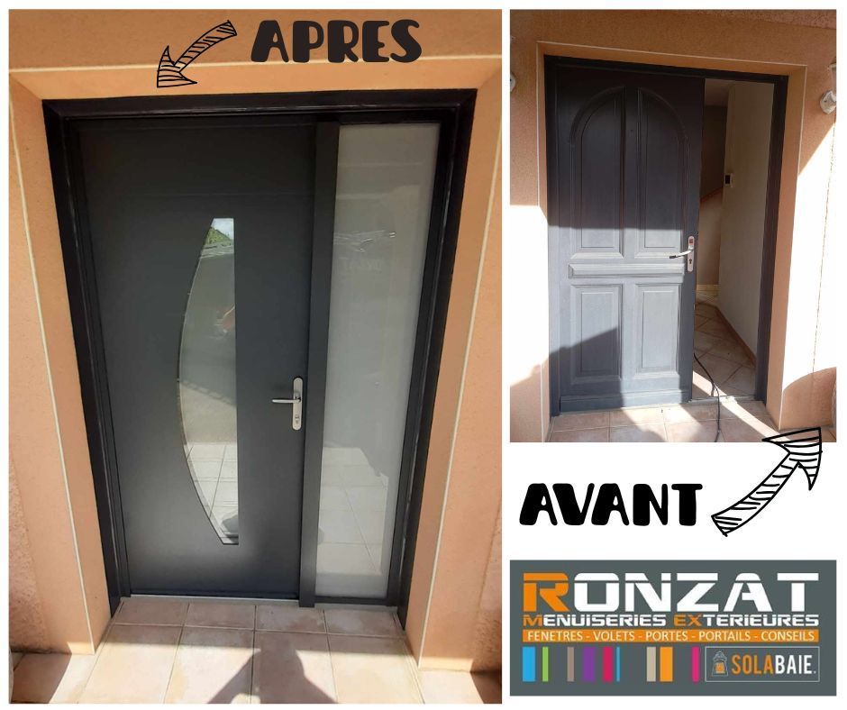 Comparaison d'une porte extérieure grise « après » et d'une porte « avant ».