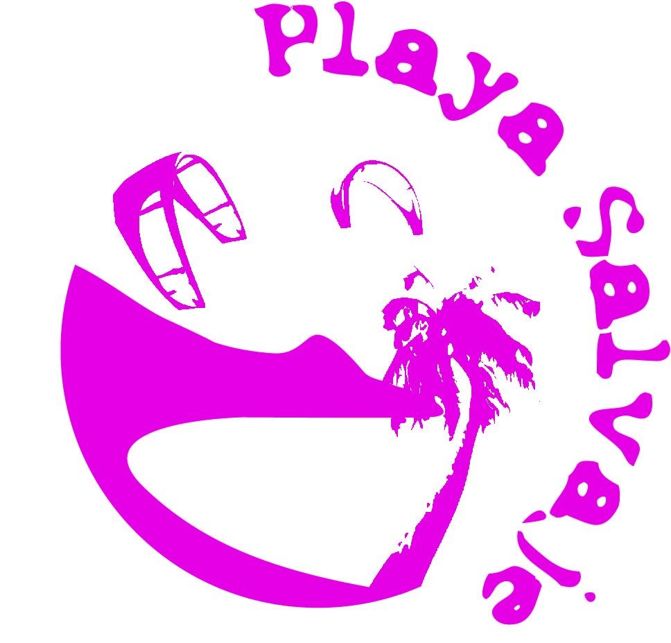 Un logotipo morado para Playa Salvaje con una palmera.