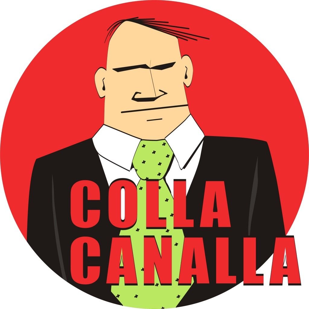 Una caricatura de un hombre con traje y corbata dice colla canalla