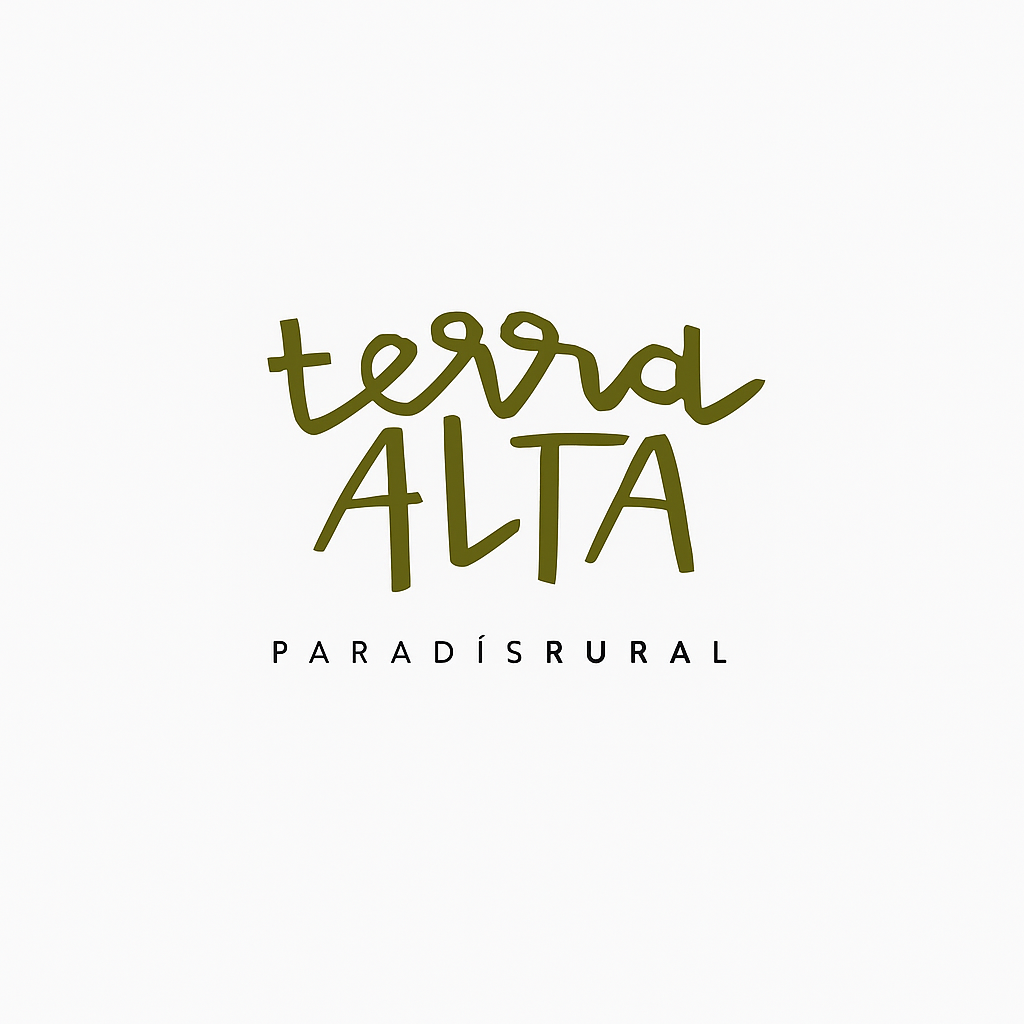 Logotip de la Terra Alta en lletra verd oliva sobre text 