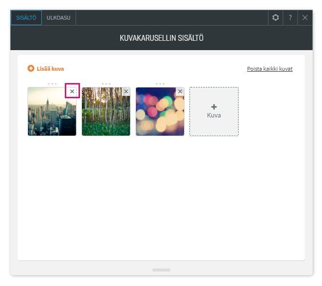 Kuvan poistaminen karusellista
