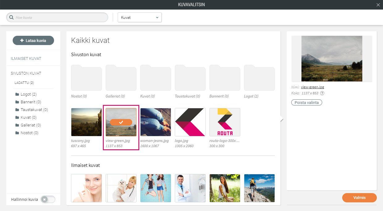Kuvien valitseminen