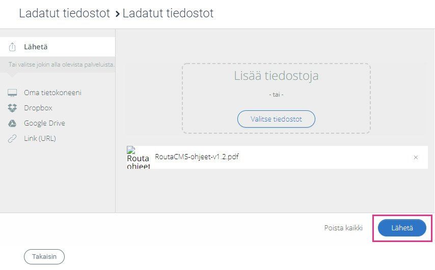 Lähetä tiedostot tiedostonhallintaan