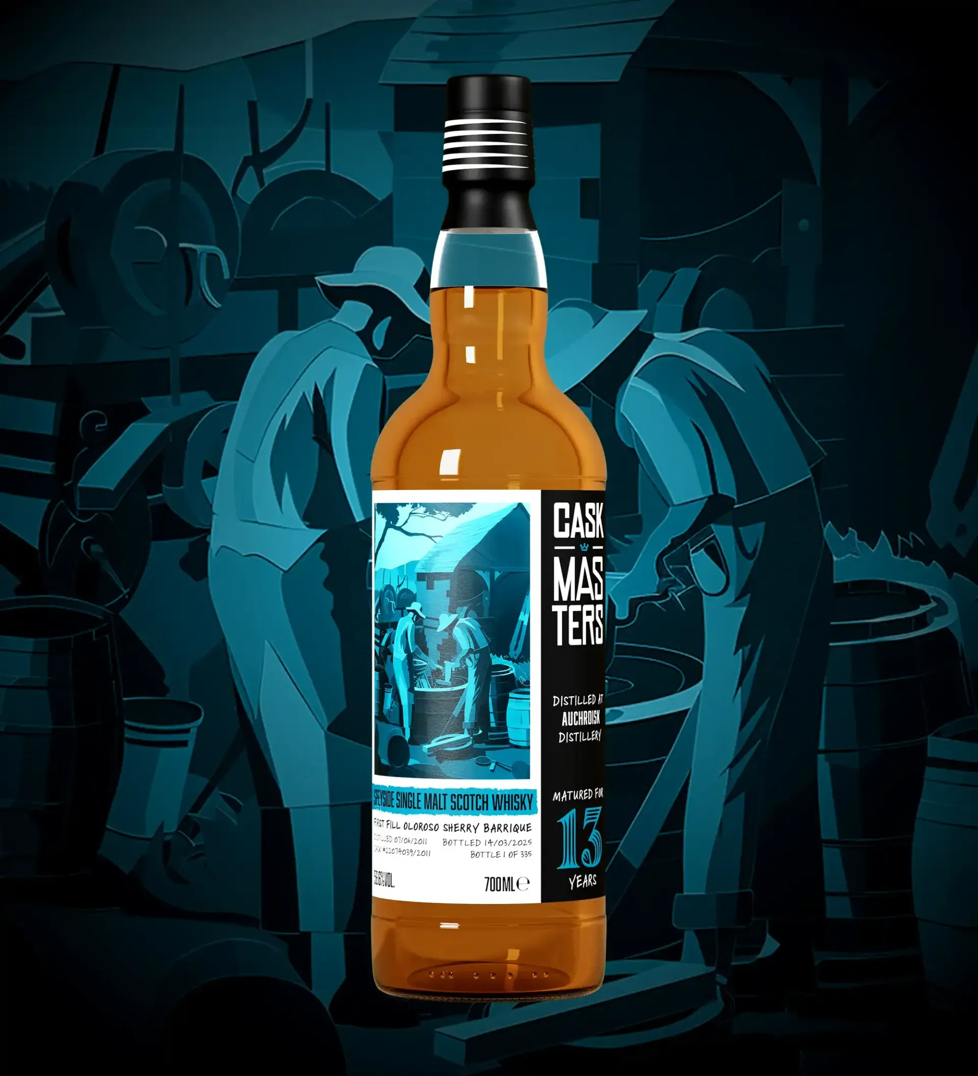 Brave New Spirits - Auchroisk - 13yo - Speyside Single Malt Scotch Whisky
Finished in a first fill Oloroso Sherry Barrique
Strength:
56.6% ABV
Bottles:
335
Tasting Notes:
Clotted cream fudge, cherry cola, roasted hazelnuts, nutmeg