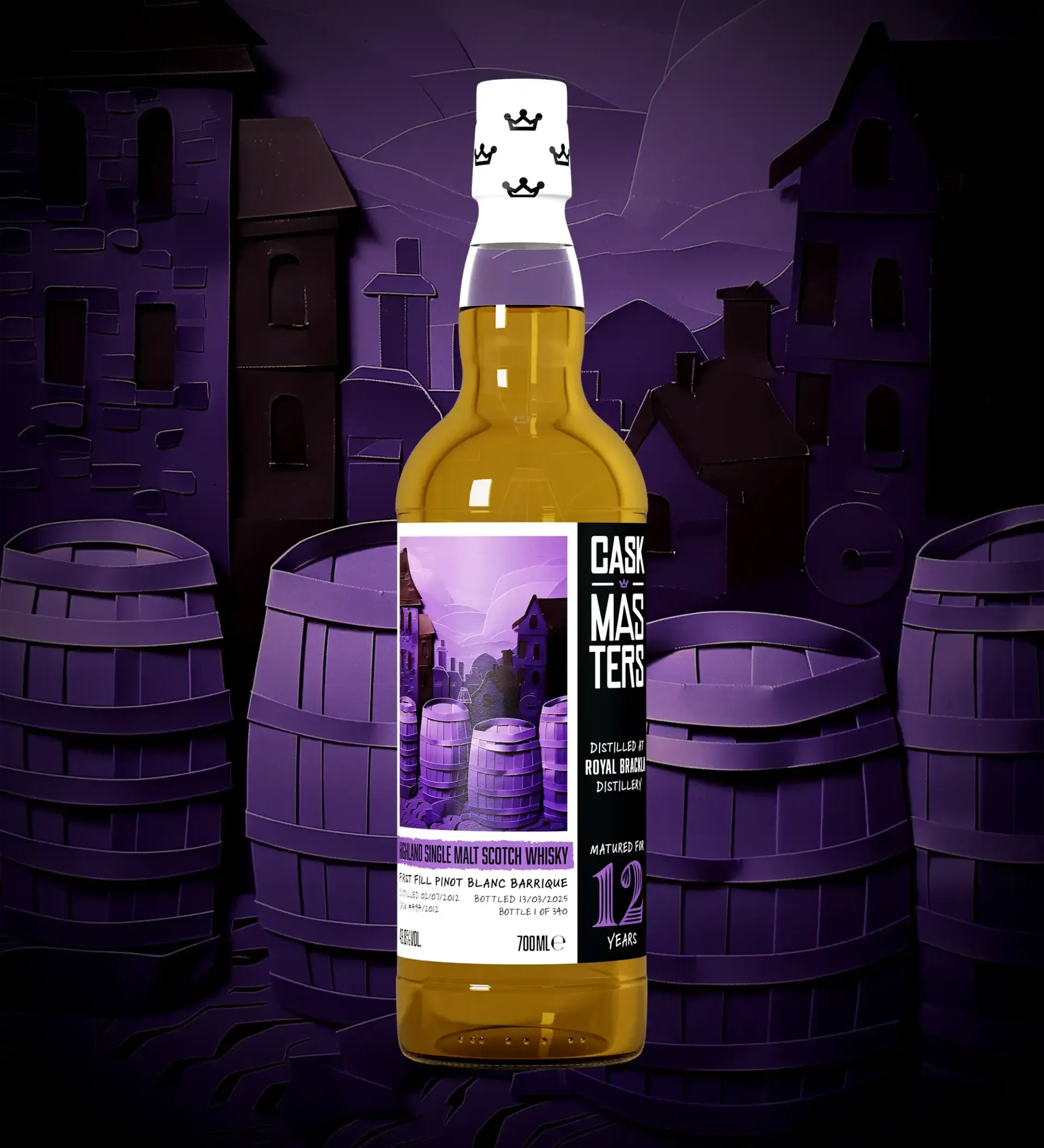 Brave New Spirits - Royal Brackla - 12yo -Highland Single Malt Scotch Whisky
Finished in a first fill Pinot Blanc Barrique
Strength:
49.8% ABV
Bottles:
340
Tasting Notes:
Poached pear, jasmine, lemon curd, white grape, soft vanilla cream