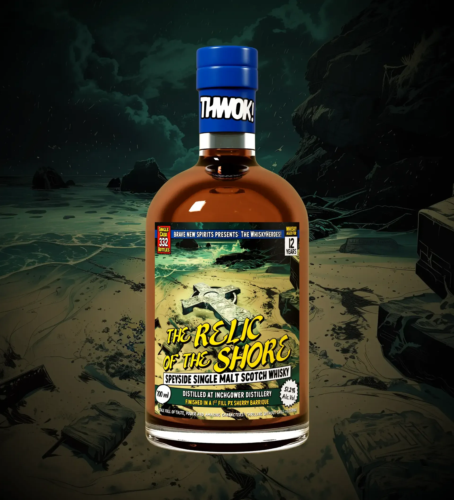 Brave New Spirits - Inchgower - Whiskyheroes - 12yo - Speyside Single Malt Scotch Whisky
Distilled at Inchgower Distillery
Finished in 1st fill PX Sherry Barrique
Age:
12 year old
Strength:
51.2% ABV
Tasting notes:
Haggis, venison/mushroon stew, apple pie, ginger snaps, honey glazed almonds