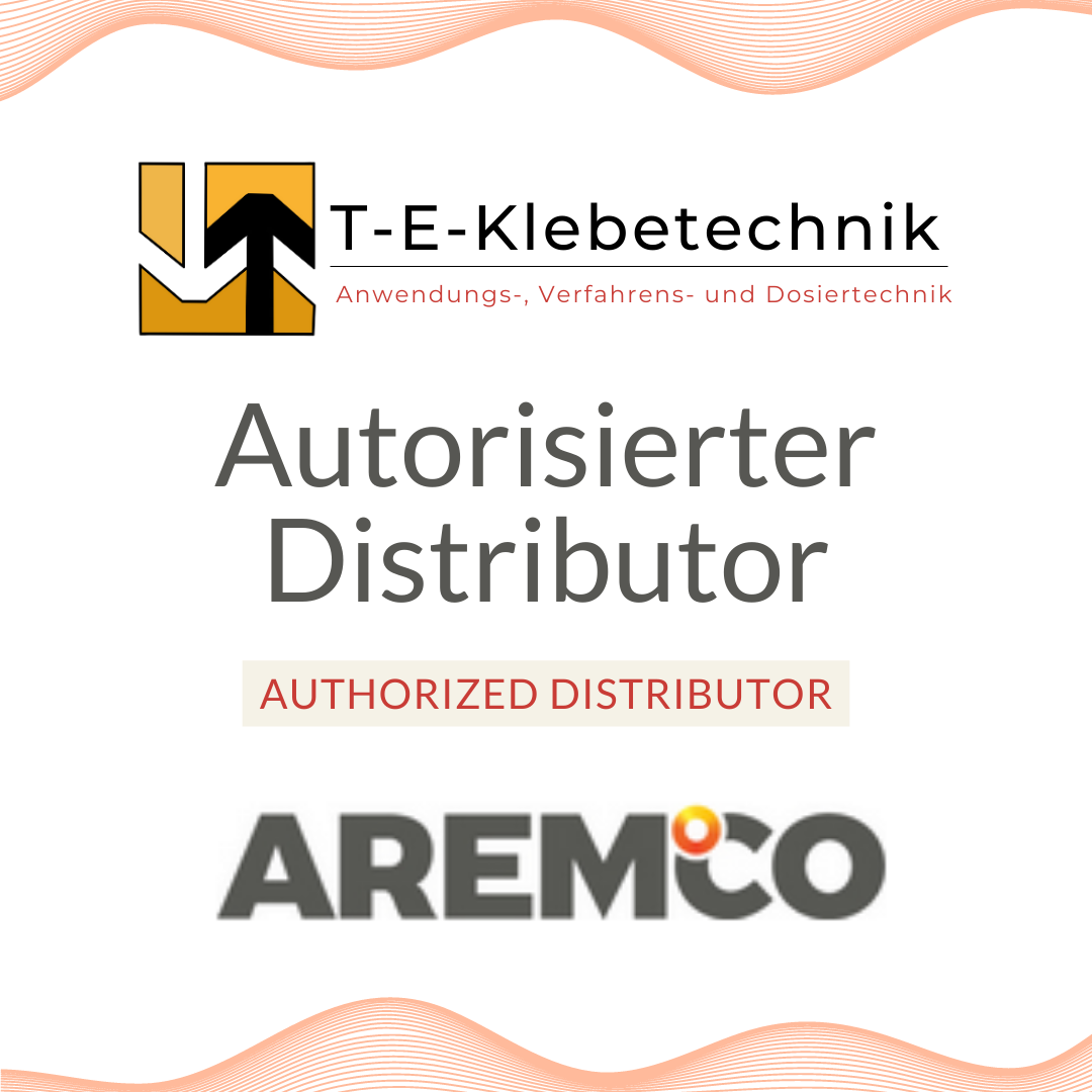 Poster eines autorisierten TE-Klebetechnik-Händlers mit AREMCO-Logo auf weißem Hintergrund