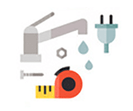 Icon Wasserhahn, Maßband, Schrauben, Stecker