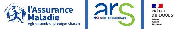 Logos Assurance Maladie, ARS Bourgogne-Franche-Comté et préfecture du Doubs