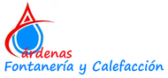 Logo for Cárdenas Fontanería y Calefacción, featuring a red and blue water droplet. The text is in red and blue.