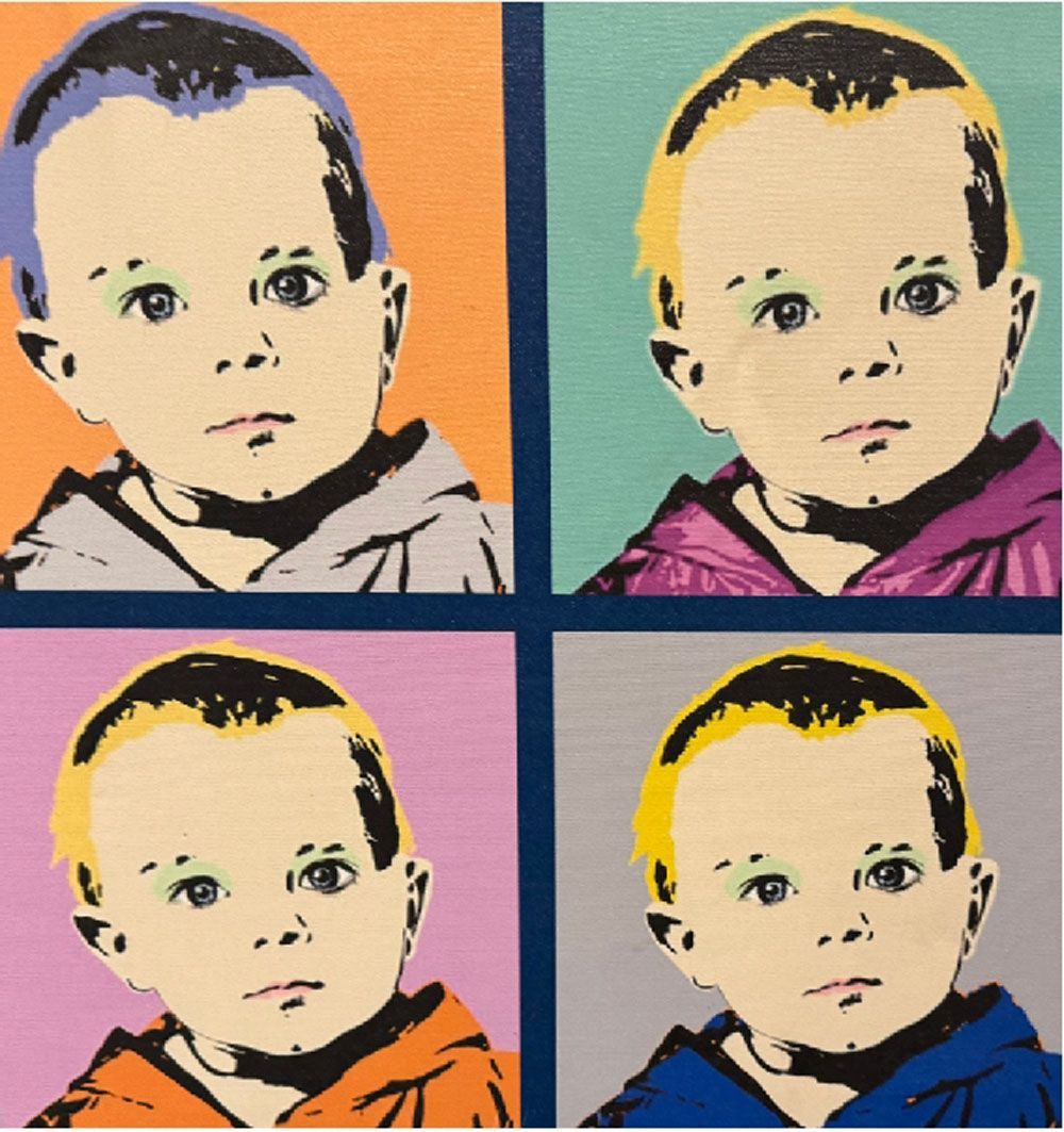 Vier Porträts eines kleinen Jungen mit unterschiedlichen Haarfarben