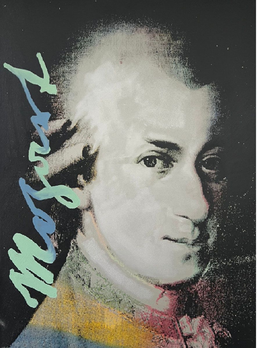 Ein Gemälde von Mozart mit dem Namen Mozart auf der Unterseite