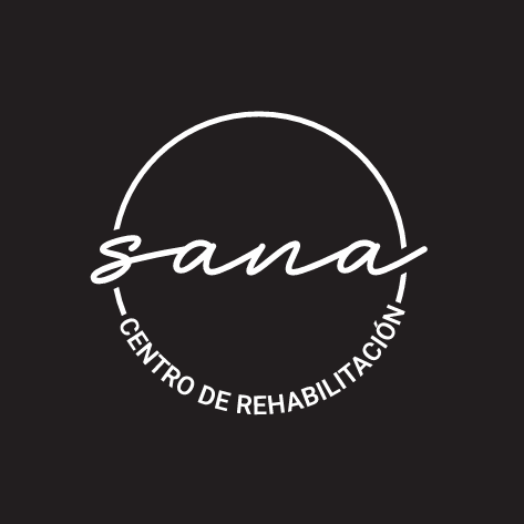 A black and white logo for sana centro de rehabilitacion