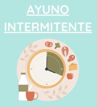 Una ilustración de un reloj con las palabras ayuno intermitente debajo.