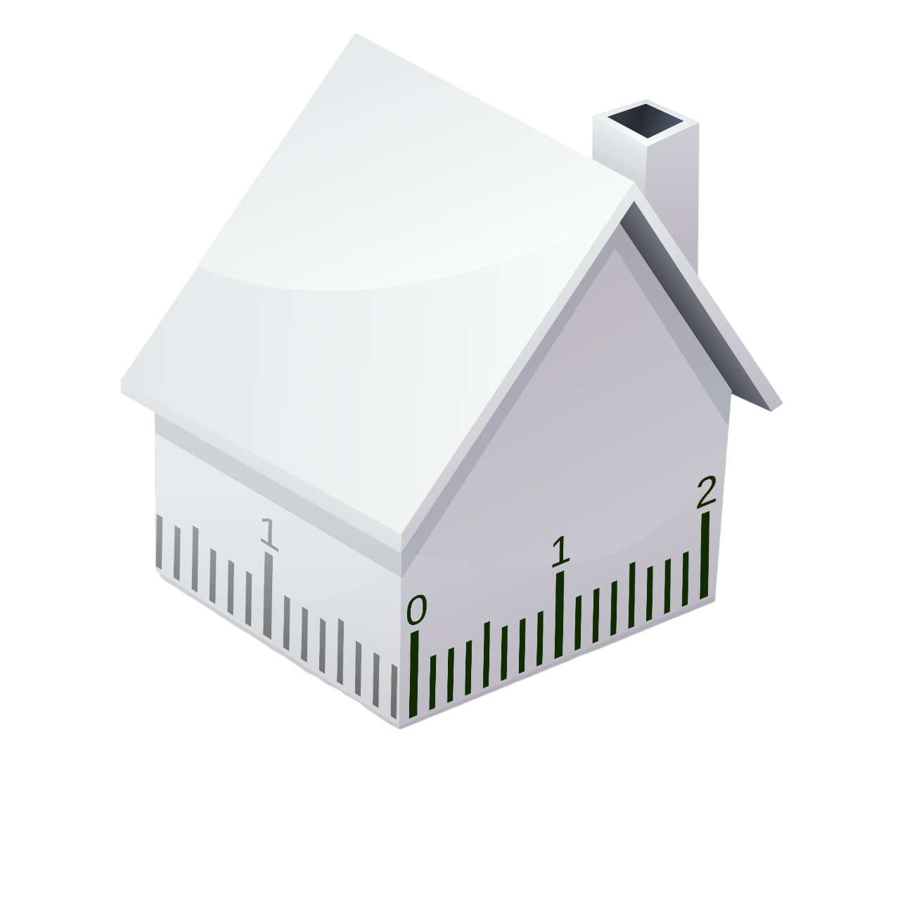 Une maison blanche avec une règle à sa base.