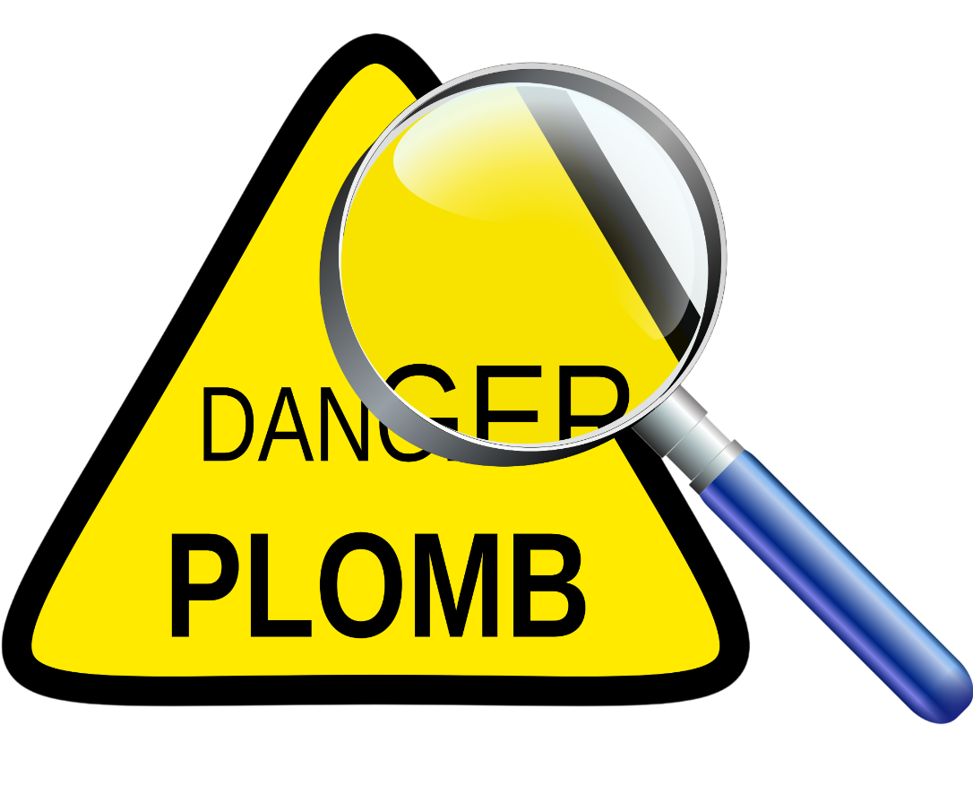 Panneau de danger jaune avec le mot PLOMB en gros plan.