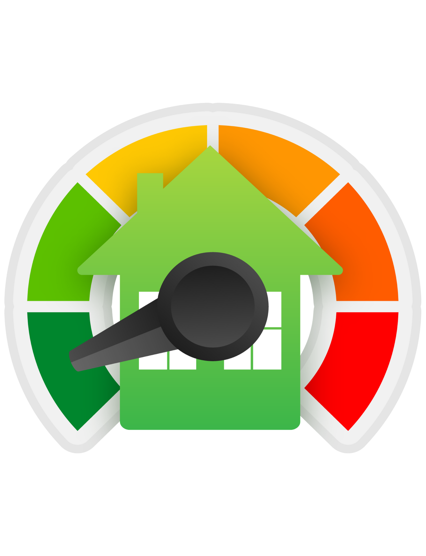 Maison verte avec une aiguille qui indique une bonne efficacité énergétique.
