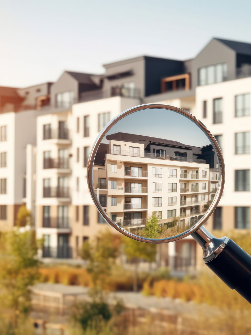 Loupe placée au-dessus d'un immeuble d'appartements.