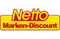 Logo für Netto Marken-Discount, mit dem roten Text „Netto“ über „Marken-Discount“ auf gelbem horizontalem Hintergrund.