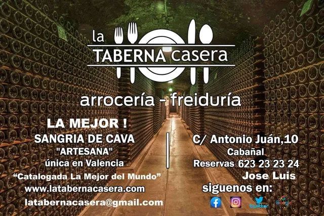 Una tarjeta de presentación para un restaurante llamado La Taberna Casera.