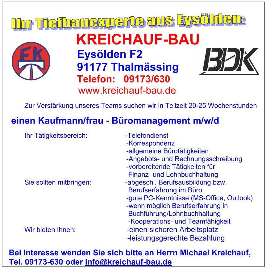 Stellenausschreibung Kaufmann/frau Büromanagement m/w/d