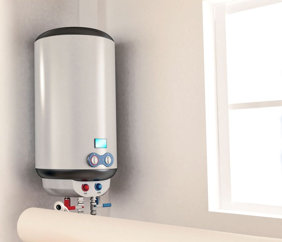 Un chauffe-eau avec un robinet chaud et un robinet froid.