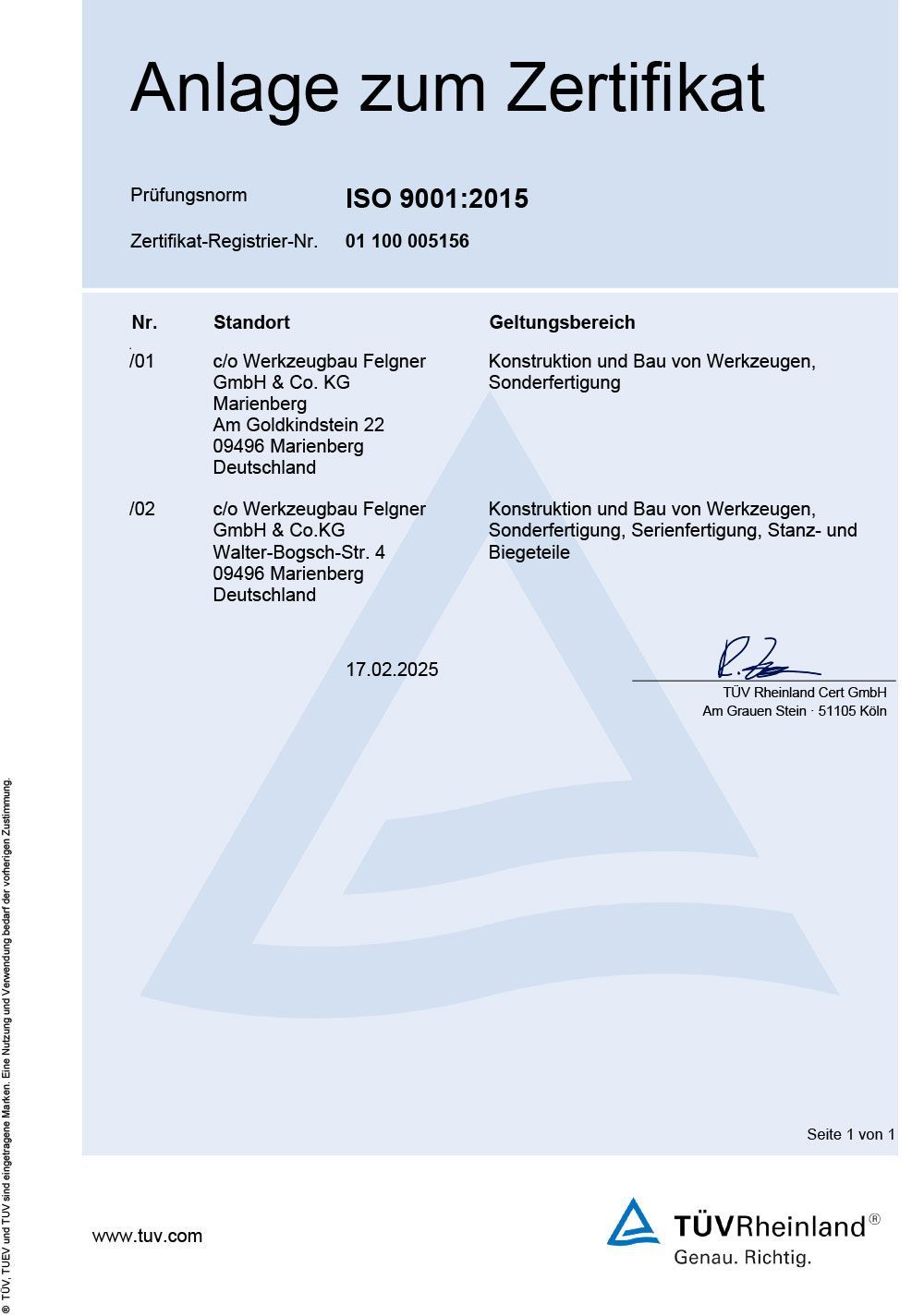 A certificate that says anlage zum zertifikat on it